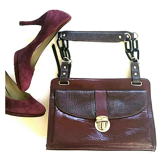 EXPRESS Purple Wine Satchel Attaché Handle Bag - Picture 7 of 8